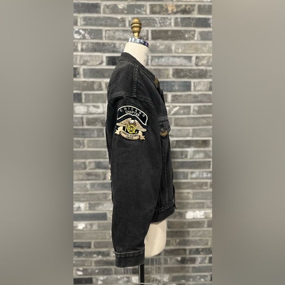 Rare VTG Levi’s Black Denim Jacket Harley-Davidson HOG Eagle Embroidered Patches - Picture 2 of 15